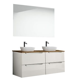 Kibath Mueble de baño con Lavabo, Espejo y Aplique LED VICTORIA 120x45 cm acabado Blanco mate 2 cajones suspendido