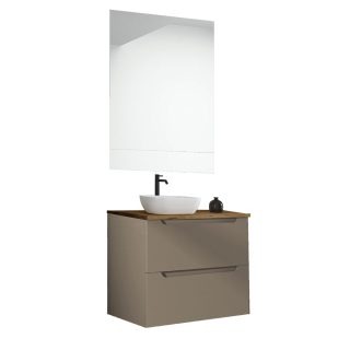 Kibath Mueble de baño con Lavabo, Espejo y Aplique LED VICTORIA 60x45 cm acabado Moka mate 2 cajones suspendido