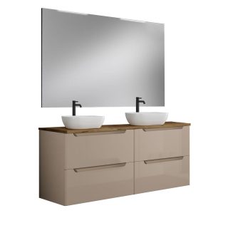 Kibath Mueble de baño con Lavabo, Espejo y Aplique LED VICTORIA 120x45 cm acabado Moka mate 2 cajones suspendido