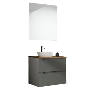 Kibath Mueble de baño con Lavabo, Espejo y Aplique LED VICTORIA 60x45 cm acabado Grafito mate 2 cajones suspendido