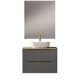 Kibath Mueble de baño con Lavabo, Espejo y Aplique LED VICTORIA 80x45 cm acabado Grafito mate 2 cajones suspendido
