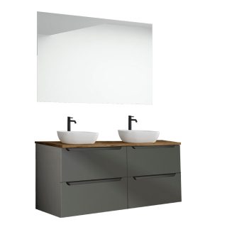 Kibath Mueble de baño con Lavabo, Espejo y Aplique LED VICTORIA 120x45 cm acabado Grafito mate 2 cajones suspendido