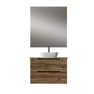 Kibath Mueble de baño con Lavabo, Espejo y Aplique LED KEN 60x45 cm acabado Desierto mate 2 cajones suspendido