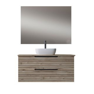 Kibath Mueble de baño con Lavabo, Espejo y Aplique LED KEN 80x45 cm acabado Desierto mate 2 cajones suspendido
