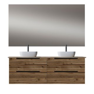 Kibath Mueble de baño con Lavabo, Espejo y Aplique LED KEN 120x45 cm acabado Desierto mate 2 cajones suspendido