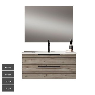 Kibath Mueble de baño con Lavabo, Espejo y Aplique LED KEN 60x45 cm acabado DESIERTO mate 2 cajones suspendido