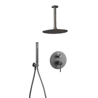 Kibath Grifo Empotrado de Ducha equipo de techo monomando redondo acabado GUN METAL mate fabricado en latón