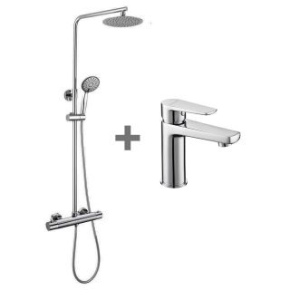 Kibath Pack termostático ASTRO columna y grifo acabado cromo brillo fabricado en latón