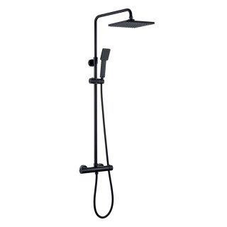 Kibath Columna De Ducha termostático cuadrada 83-120 cm acabado negro mate fabricado en latón