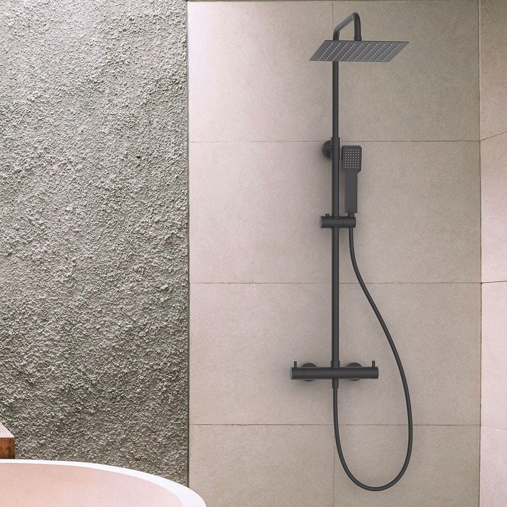 Kibath Columna de ducha monomando quad GUN METAL acabado grafito / antracita mate fabricado en latón - Imagen 2