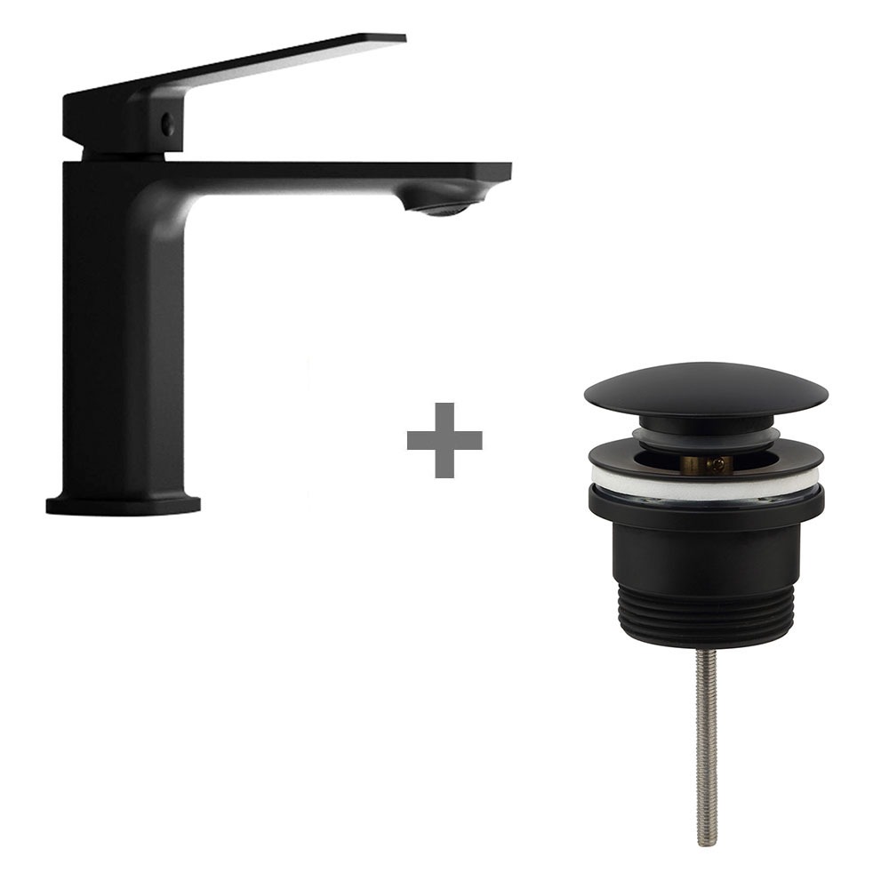 Kibath Pack monomando VERCO grifo y clic clac acabado negro mate fabricado en latón