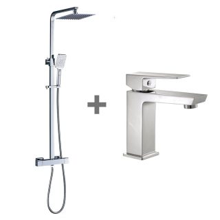 Kibath Pack termostático VERCO columna y grifo acabado cromo brillo fabricado en latón