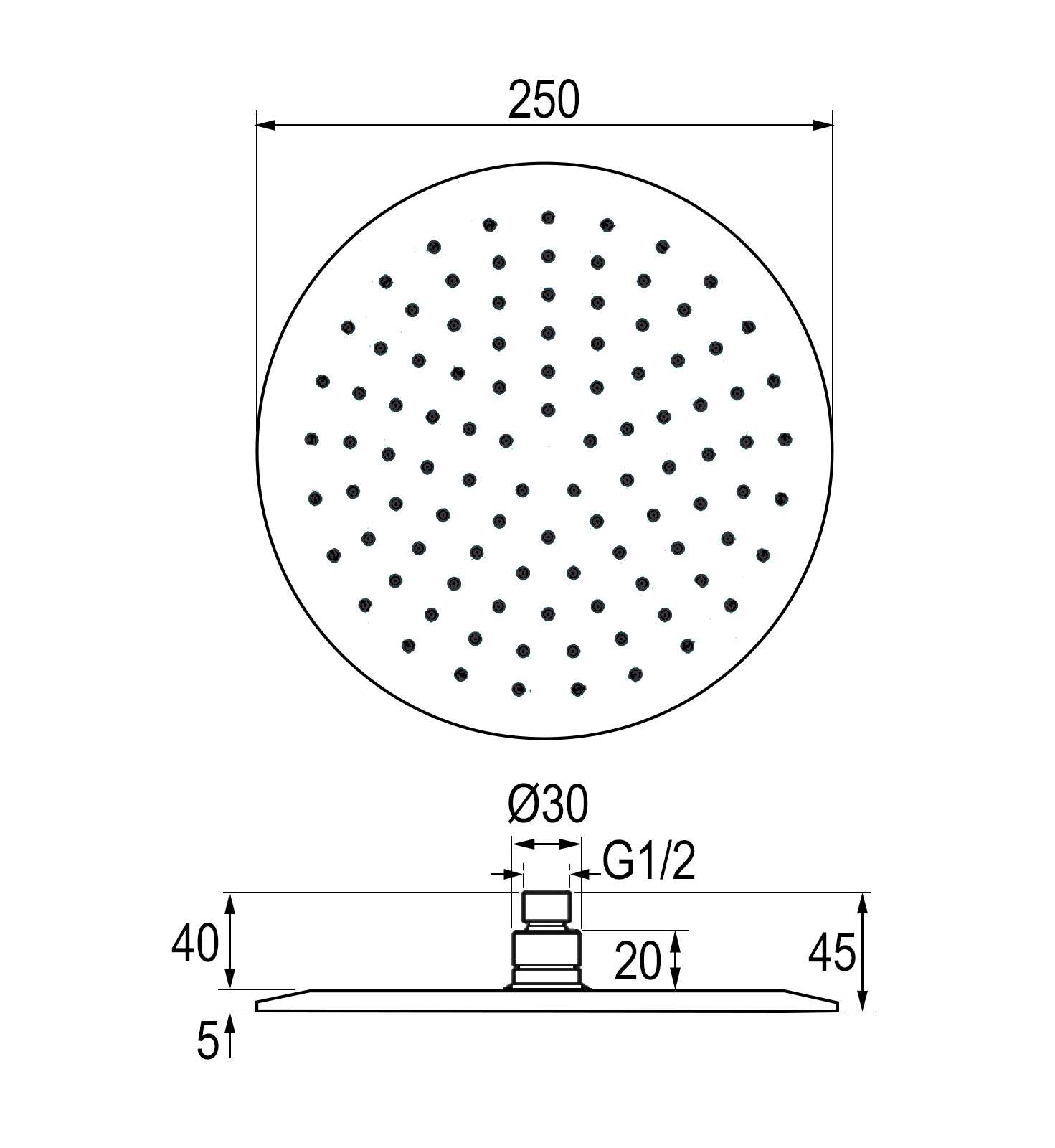 Kibath Duchón Rociador redondo de 25 cm acabado cromo brillo fabricado en latón - Imagen 5