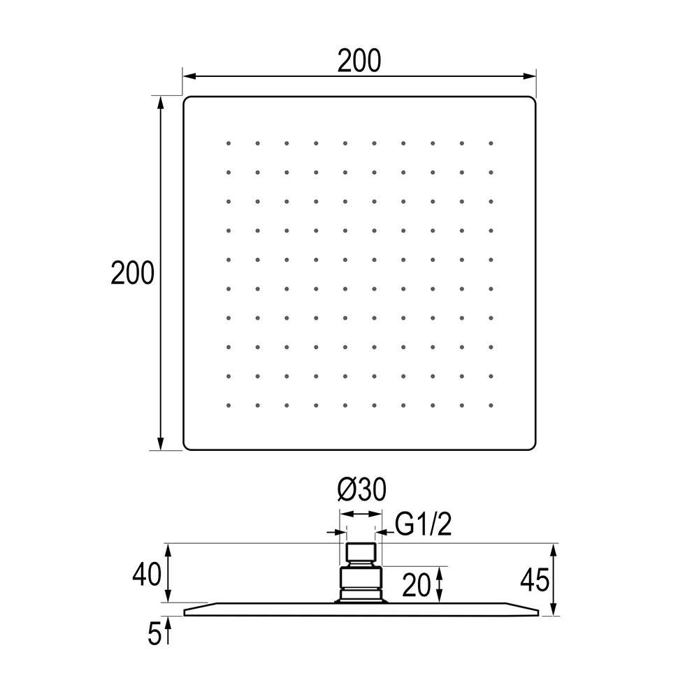 Kibath Duchón Rociador cuadrado de 20x20 cm acabado cromo brillo fabricado en latón - Imagen 5