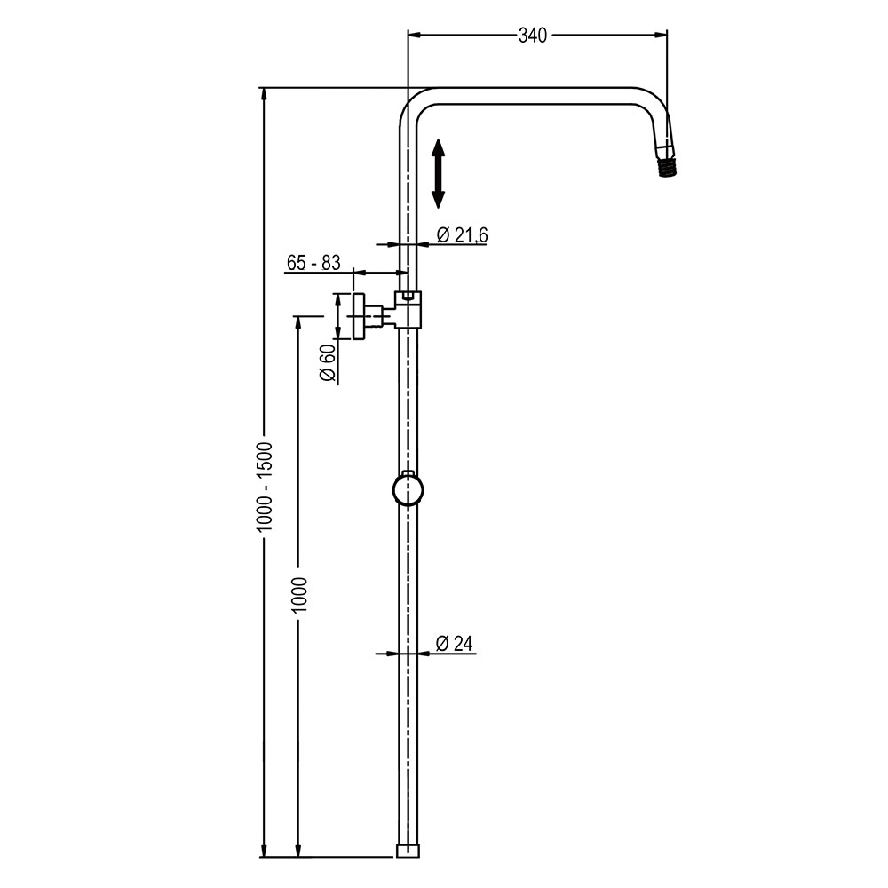 Kibath Barra De Columna De Ducha 150 extralarga acabado negro mate - Imagen 3
