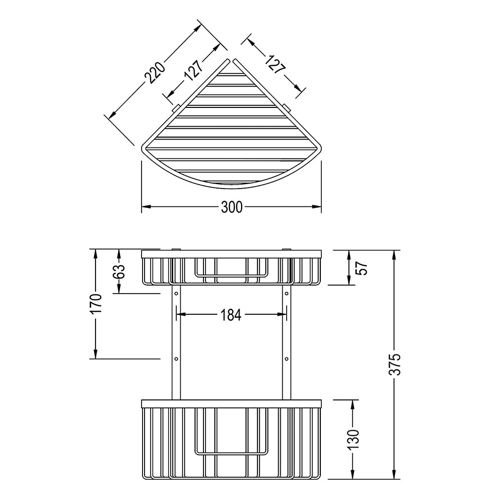 Kibath Cesta Portagel esquina doble acabado negro mate fabricado en latón - Imagen 3