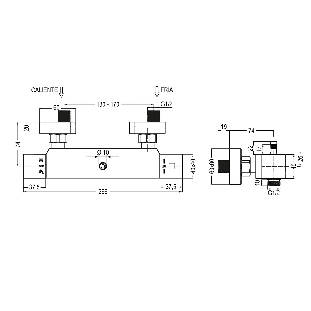 Kibath Grifo Para Columna De Ducha cuadrada termostático acabado cromo brillo fabricado en latón - Imagen 5