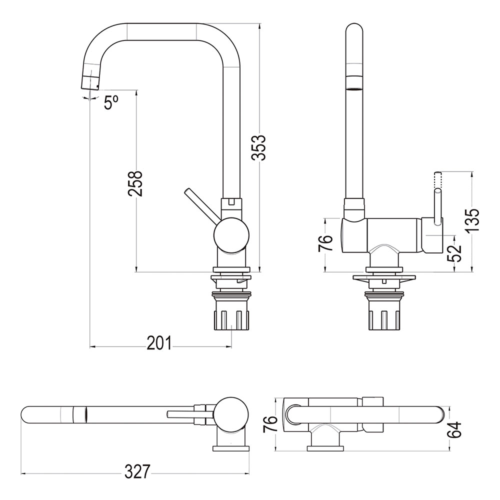 Kibath Grifo De Fregadero abatible de acabado cromo brillo fabricado en latón - Imagen 5