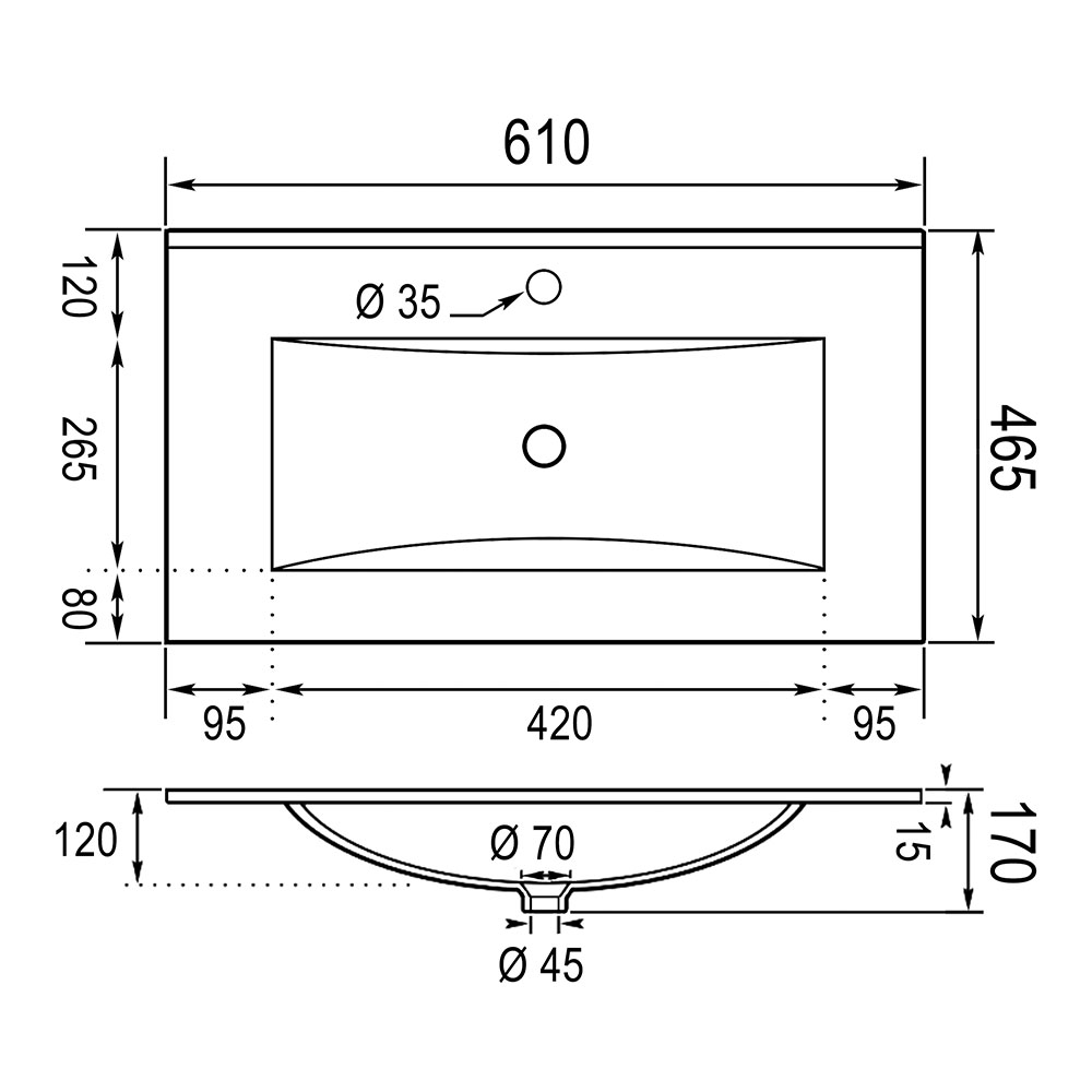 Kibath Lavabo De Porcelana Para Baño rectangular 61 cm x 46 cm VAN acabado blanco brillo fabricado en porcelana - Imagen 5