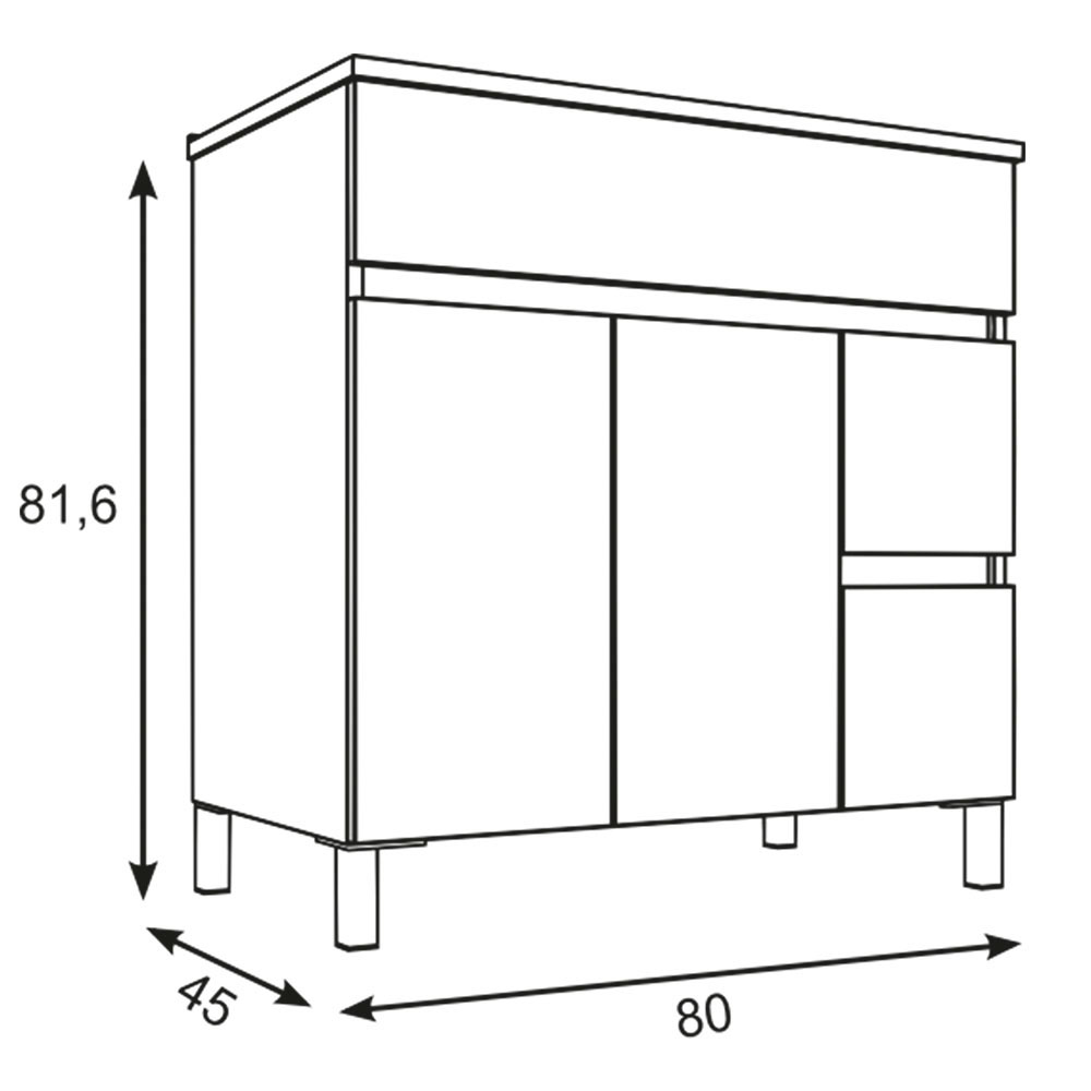 Kibath Mueble de Baño 80 cm con Lavabo URBAN 2 cajones y 2 puertas con patas - Imagen 3