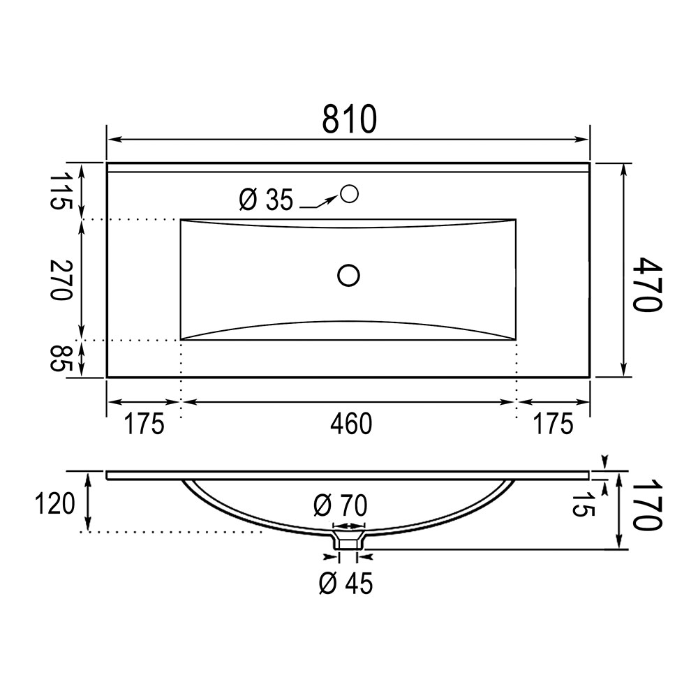 Kibath Lavabo De Porcelana Para Baño rectangular 81 cm x 46 cm VAN acabado blanco brillo fabricado en porcelana - Imagen 5