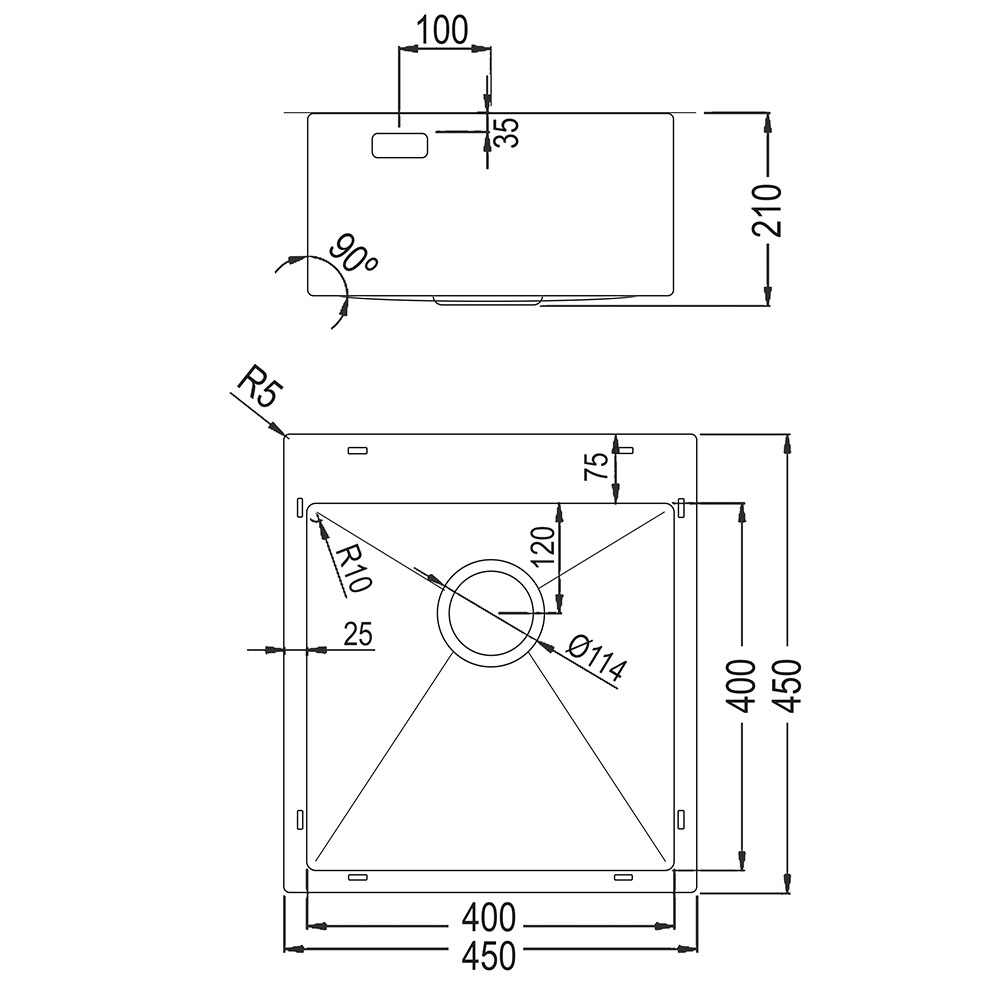 Kibath Fregadero cuadrado SOL cuadrado de acero inoxidable - Imagen 2