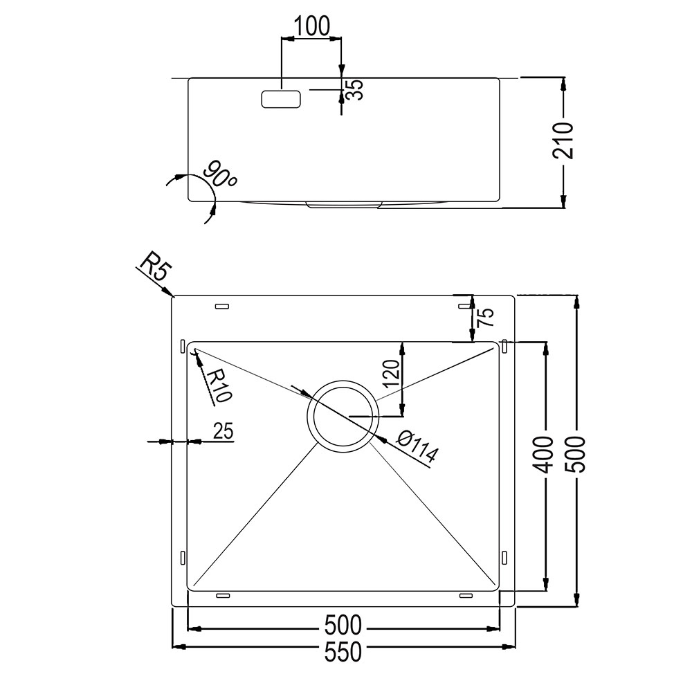 Kibath Fregadero cuadrado SOL cuadrado de acero inoxidable - Imagen 6