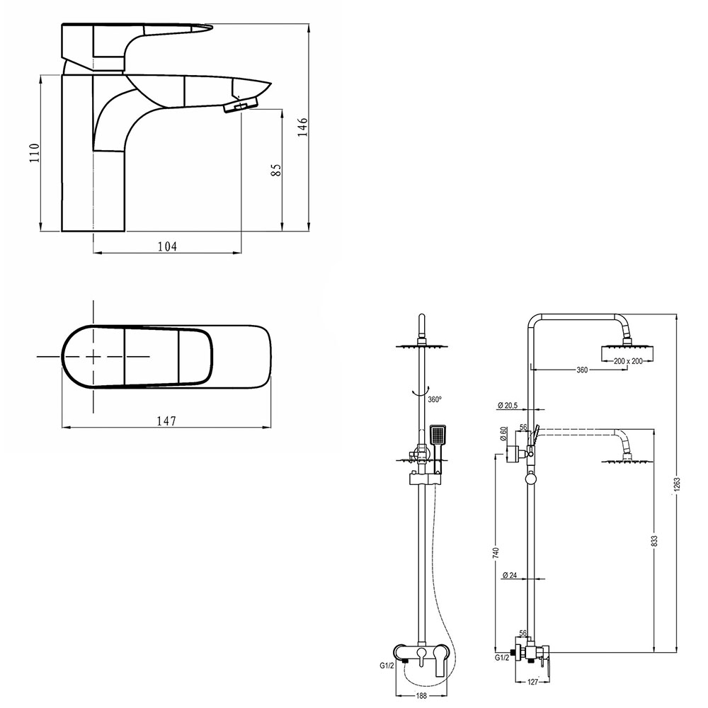 Kibath Pack monomando NAD columna y grifo acabado cromo brillo fabricado en latón - Imagen 5