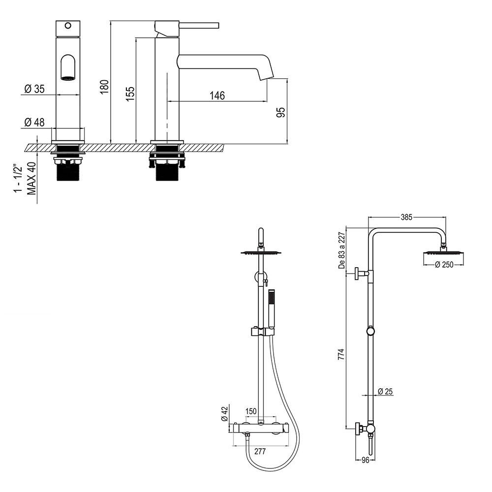 Kibath Pack columna y grifo Lavabo monomando ORO acabado oro cepillado fabricado en latón - Imagen 5