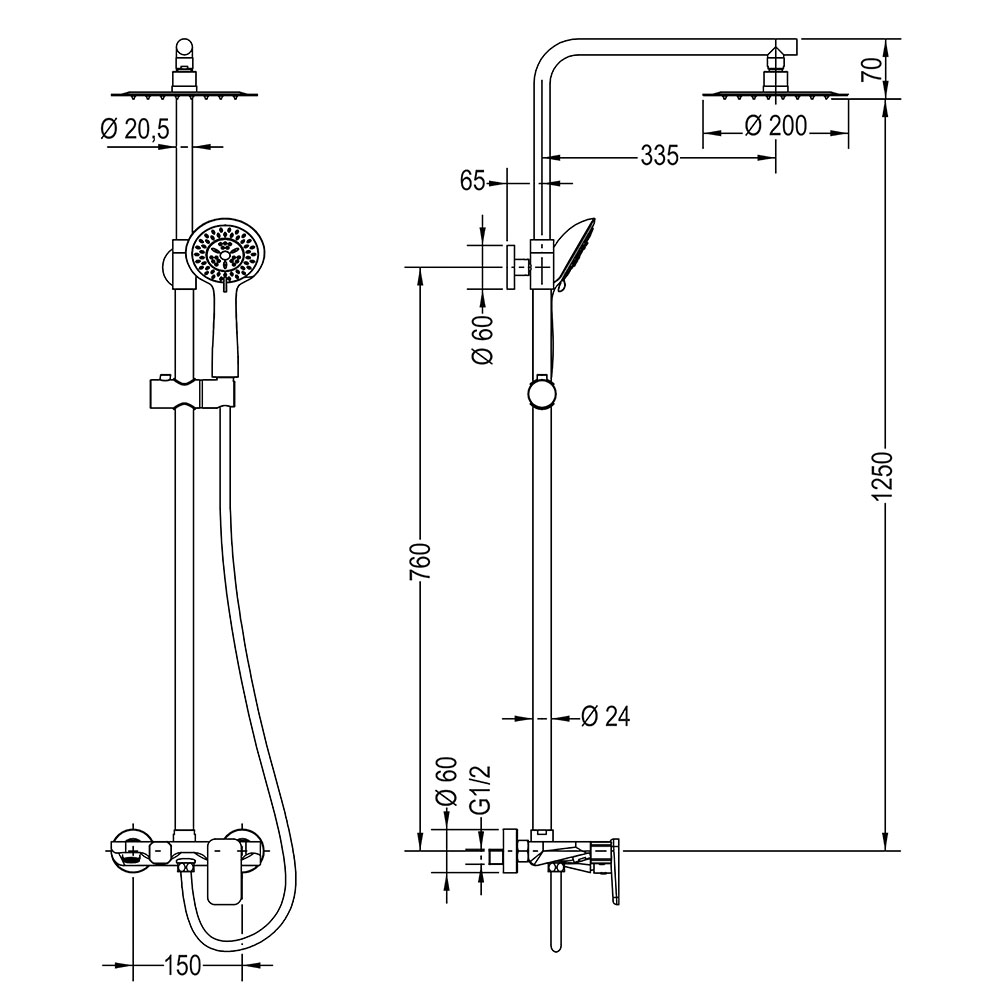 Kibath Columna De Ducha monomando redonda DUA acabado cromo brillo fabricado en latón - Imagen 3