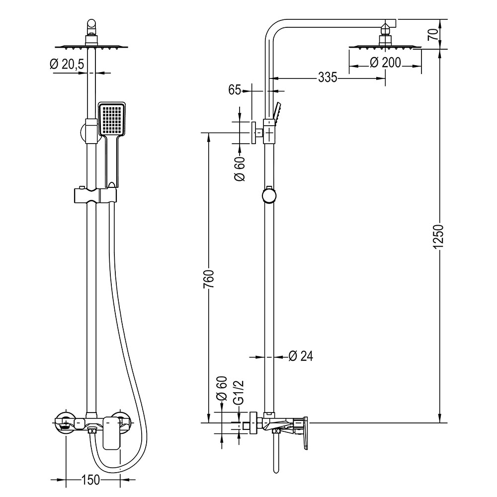 Kibath Columna De Ducha monomando cuadrada DUA acabado cromo brillo fabricado en latón - Imagen 4
