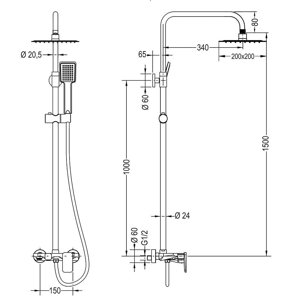 Kibath Columna De Ducha monomando cuadrada DUA acabado cromo brillo fabricado en latón - Imagen 8