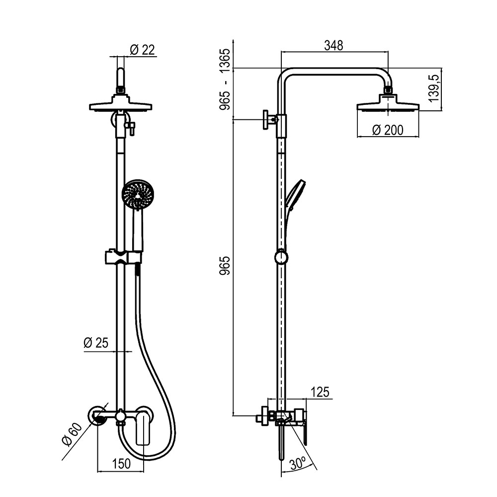 Kibath Columna De Ducha monomando redonda 96-136 cm DAK acabado negro mate fabricado en latón - Imagen 4
