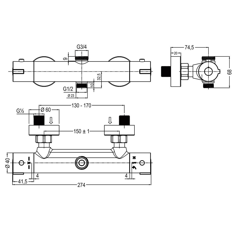 Kibath Grifo Para Columna De Ducha termostático acabado cromo brillo fabricado en latón - Imagen 5