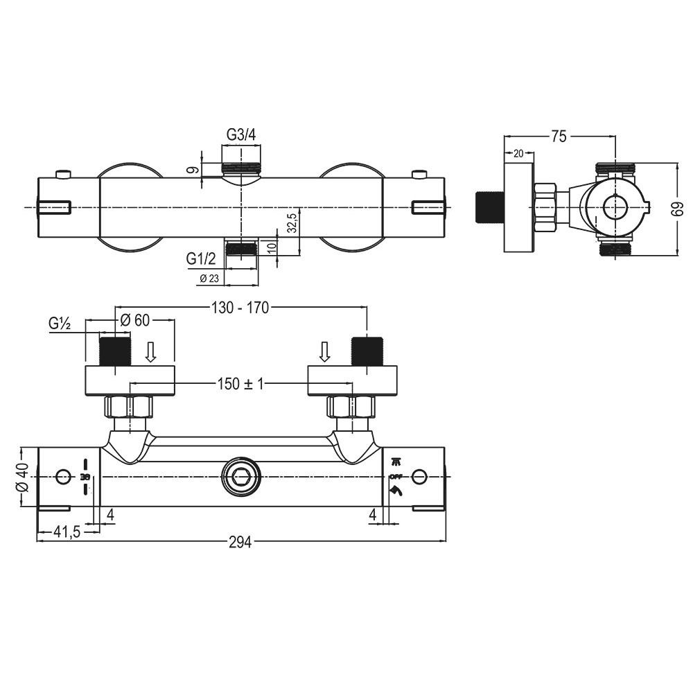 Kibath Grifo Para Columna De Ducha termostático acabado cromo brillo fabricado en latón - Imagen 5