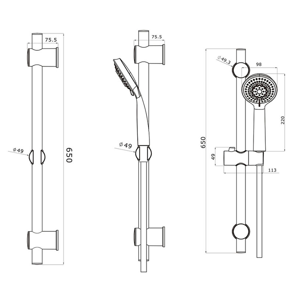 Kibath Barra De Ducha de 65,5 cm TREN con equipo, acabado cromo brillo fabricado en latón - Imagen 5