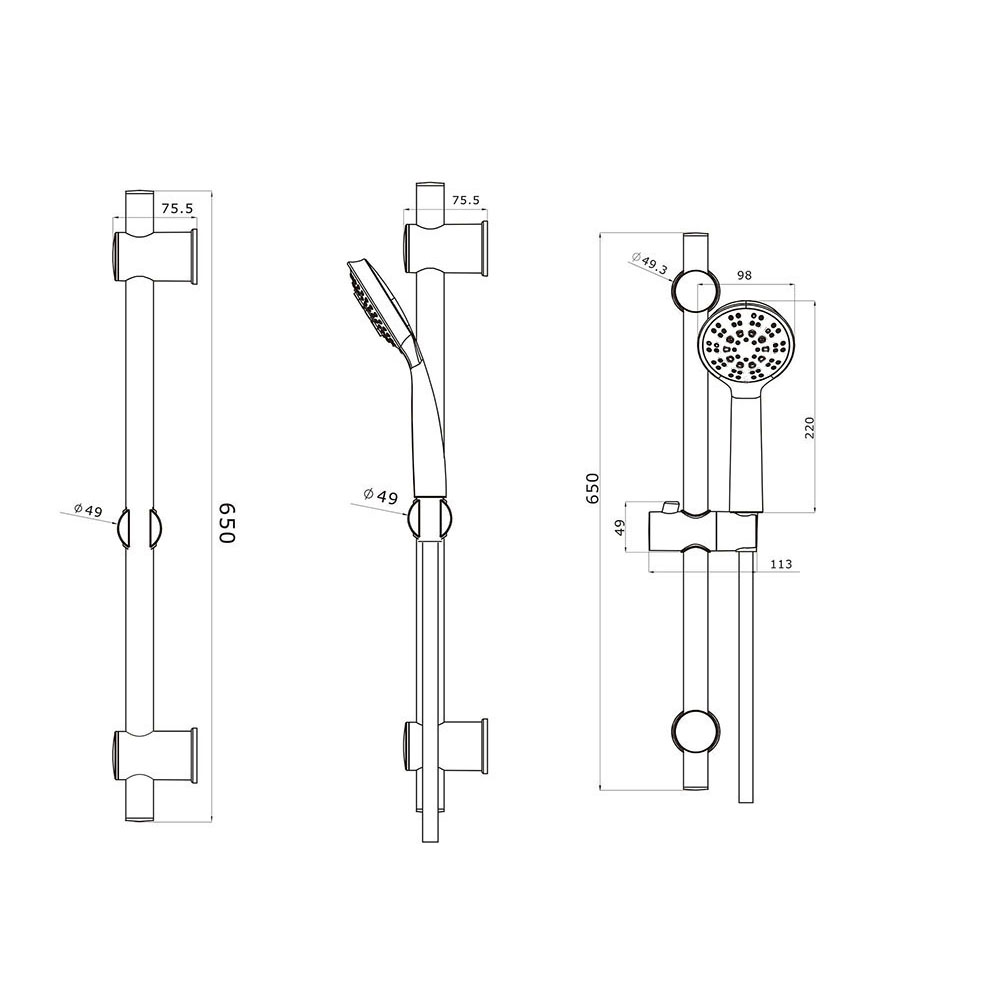 Kibath Barra De Ducha de 65,5 cm ALAS con equipo, acabado cromo brillo fabricado en latón - Imagen 5