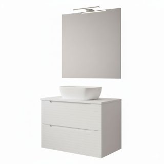 Kibath Mueble de baño con Lavabo, Espejo y Aplique LED BOREAL 60x45 cm acabado Blanco mate 2 cajones suspendido