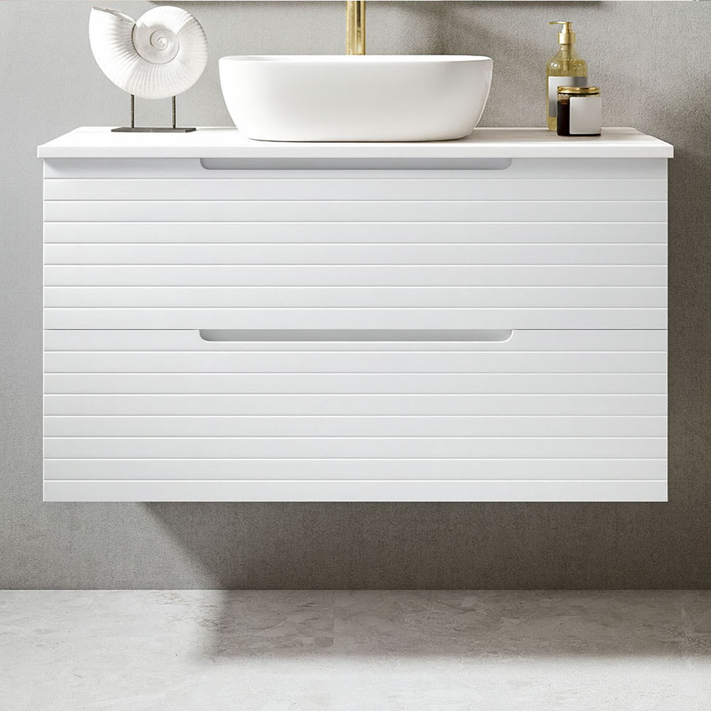 Kibath Mueble de baño con Lavabo BOREAL 100x45 cm acabado Blanco mate 2 cajones suspendido - Imagen 3