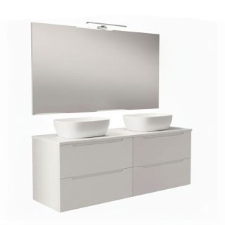 Kibath Mueble de baño con Lavabo, Espejo y Aplique LED BOREAL 120x45 cm acabado Blanco mate 2 cajones suspendido