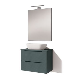 Kibath Mueble de baño con Lavabo, Espejo y Aplique LED BOREAL 60x45 cm acabado Verde Lago mate 2 cajones suspendido
