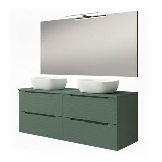 Kibath Mueble de baño con Lavabo, Espejo y Aplique LED BOREAL 120x45 cm acabado Verde Lago mate 2 cajones suspendido