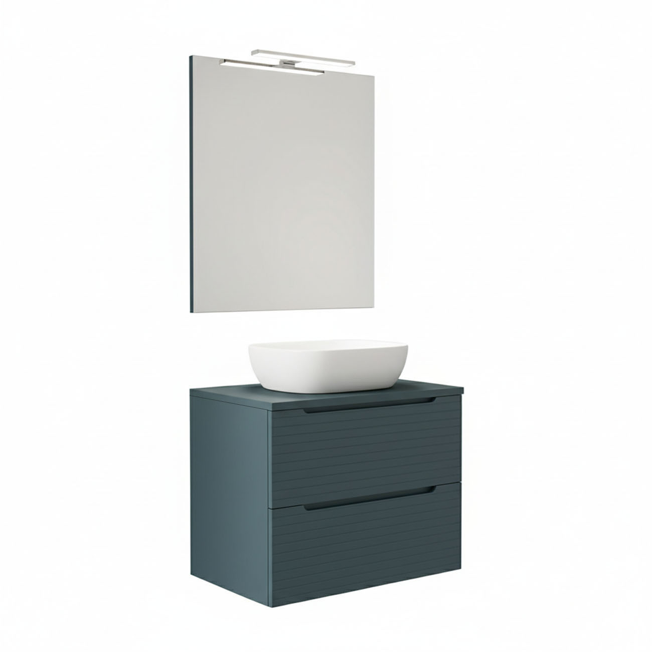 Kibath Mueble de baño con Lavabo, Espejo y Aplique LED BOREAL 60x45 cm acabado Azul Oceano mate 2 cajones suspendido
