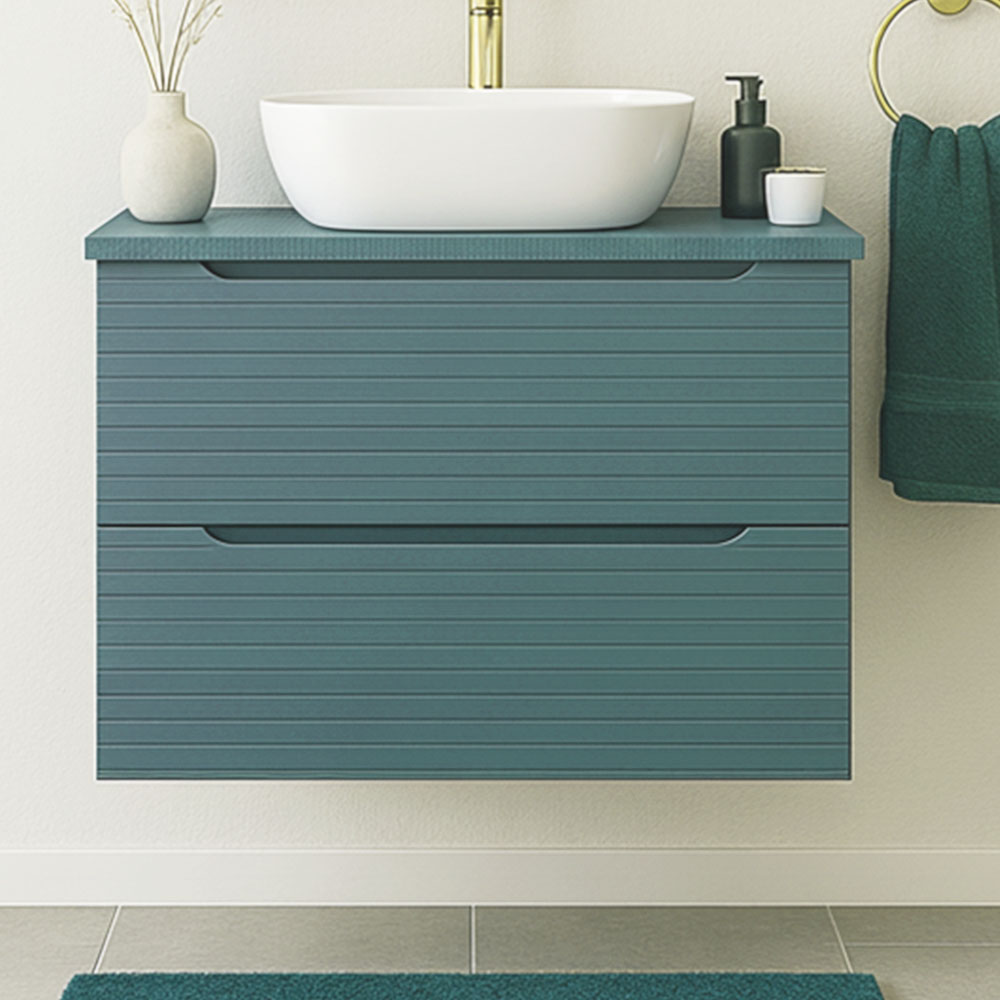 Kibath Mueble de baño con Lavabo, Espejo y Aplique LED BOREAL 60x45 cm acabado Azul Oceano mate 2 cajones suspendido - Imagen 4