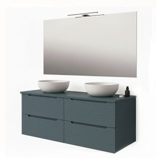 Kibath Mueble de baño con Lavabo, Espejo y Aplique LED BOREAL 120x45 cm acabado Azul Oceano mate 2 cajones suspendido