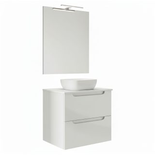 Kibath Mueble de baño con Lavabo, Espejo y Aplique LED VICTORIA 60x45 cm acabado Blanco mate 2 cajones suspendido