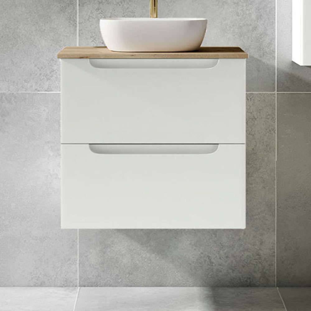 Kibath Mueble de baño con Lavabo, Espejo y Aplique LED VICTORIA 60x45 cm acabado Blanco mate 2 cajones suspendido - Imagen 4