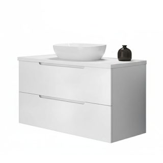 Kibath Mueble de baño con Lavabo VICTORIA 100x45 cm acabado Blanco mate 2 cajones suspendido