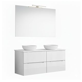 Kibath Mueble de baño con Lavabo, Espejo y Aplique LED VICTORIA 120x45 cm acabado Blanco mate 2 cajones suspendido