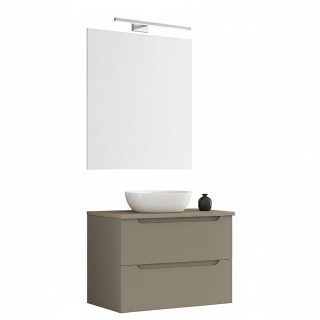 Kibath Mueble de baño con Lavabo, Espejo y Aplique LED VICTORIA 60x45 cm acabado Moka mate 2 cajones suspendido